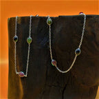 Tourmaline Cabochon 925 Silver Long Necklace Birthstone Gift