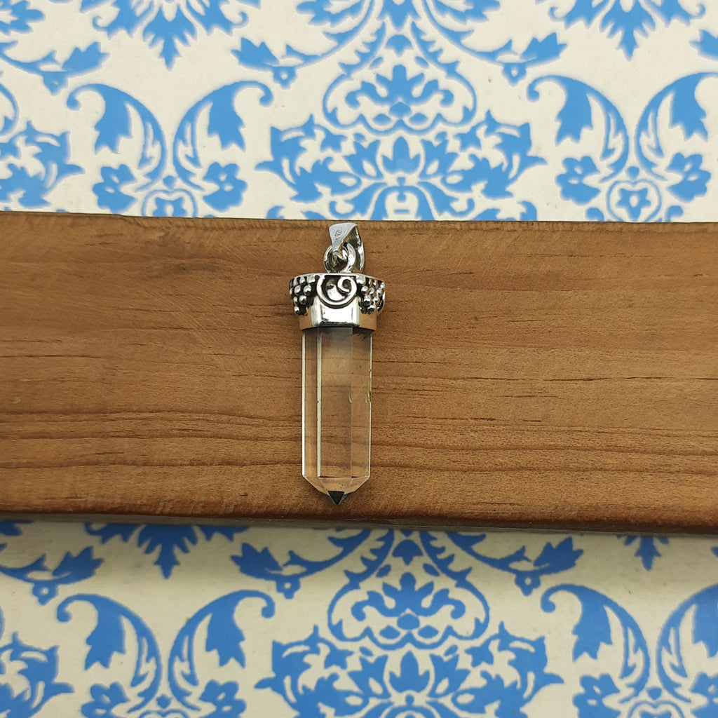 Natural Crystal Quartz Amulet – Handcrafted 925 Silver Nepali Boho Pendant