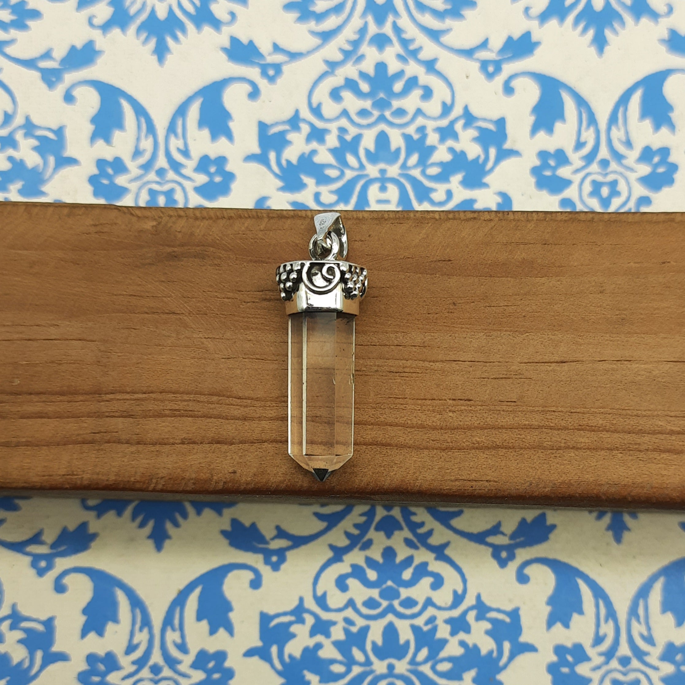 Natural Crystal Quartz Amulet – Handcrafted 925 Silver Nepali Boho Pendant