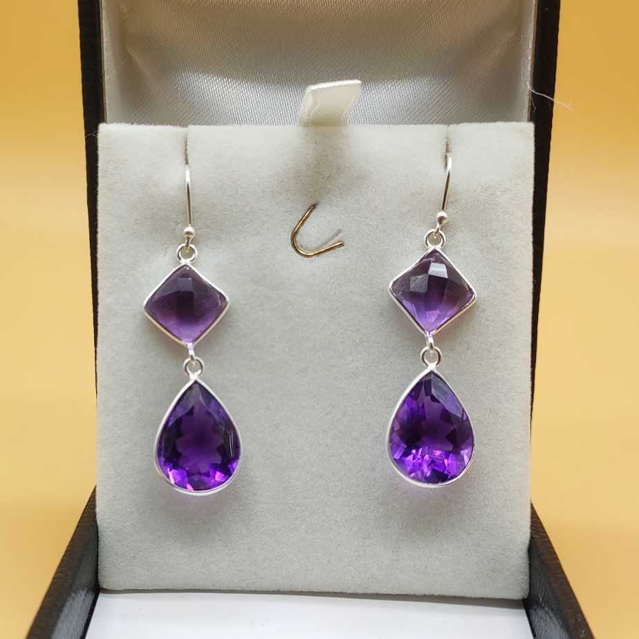 Faceted Amethyst 925 Sterling Silver Gemstone Earring