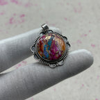 Spiny Oyster Turquoise 925 Sterling Silver Handmade Pendant | Rustic Boho Pendant