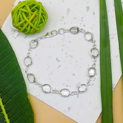 Handmade 925 Sterling Silver Crystal  Bracelet Fine Oval Gemstone Design