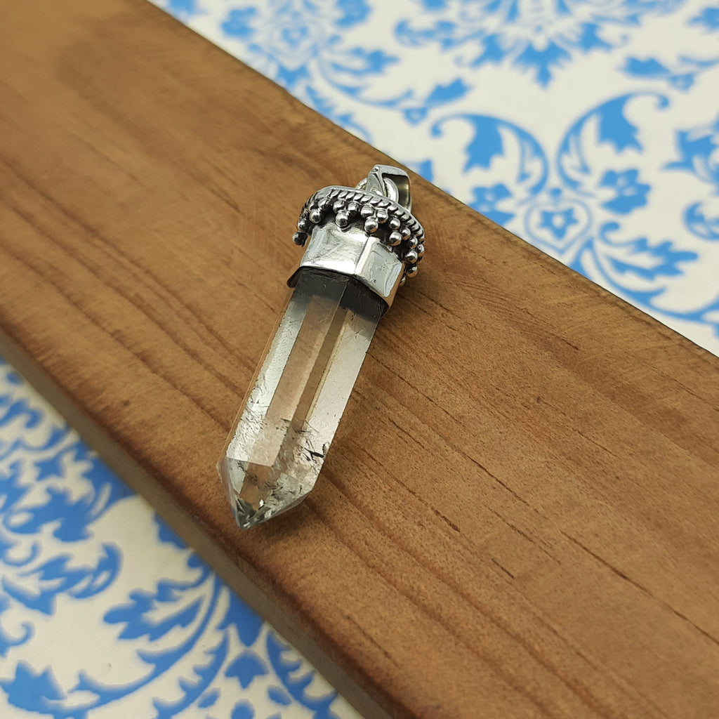 Minimal Crystal Quartz Pendant – Handmade 925 Silver Artisan Bohemian Style
