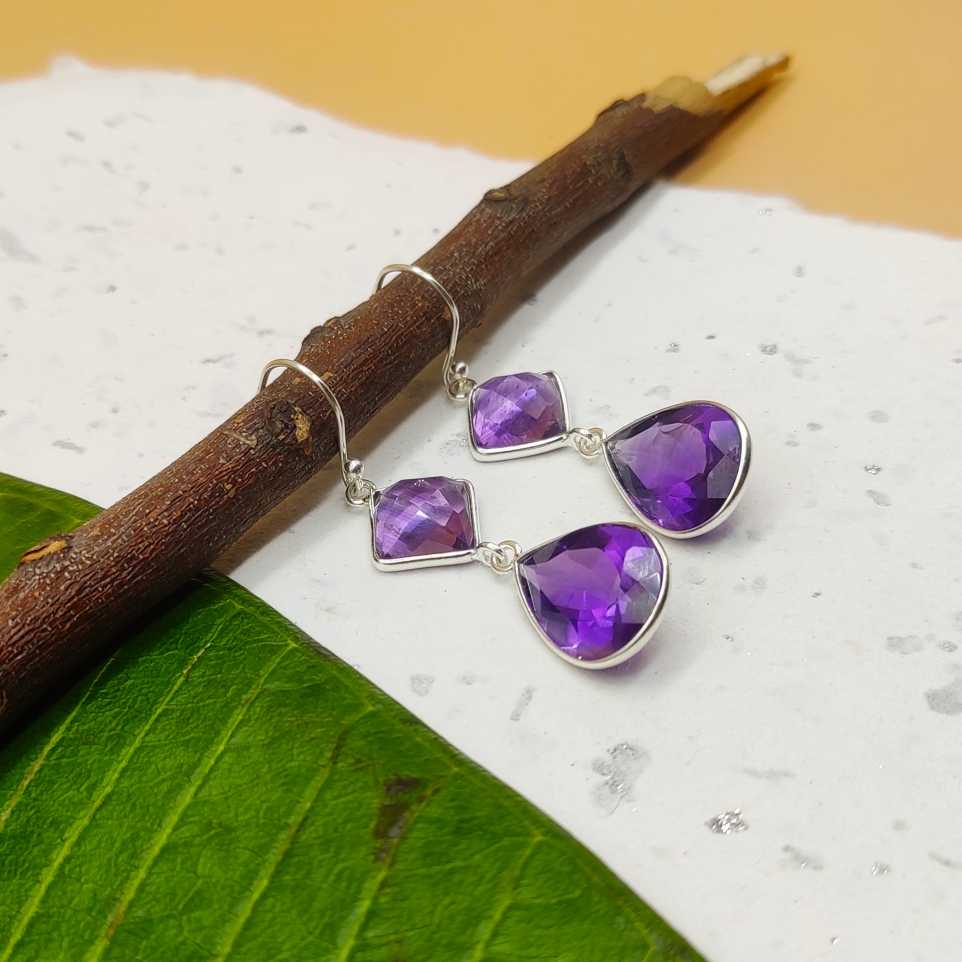 Faceted Amethyst 925 Sterling Silver Gemstone Earring