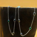 Multi Gemstone Cabochon 925 Silver Long Necklace Gift
