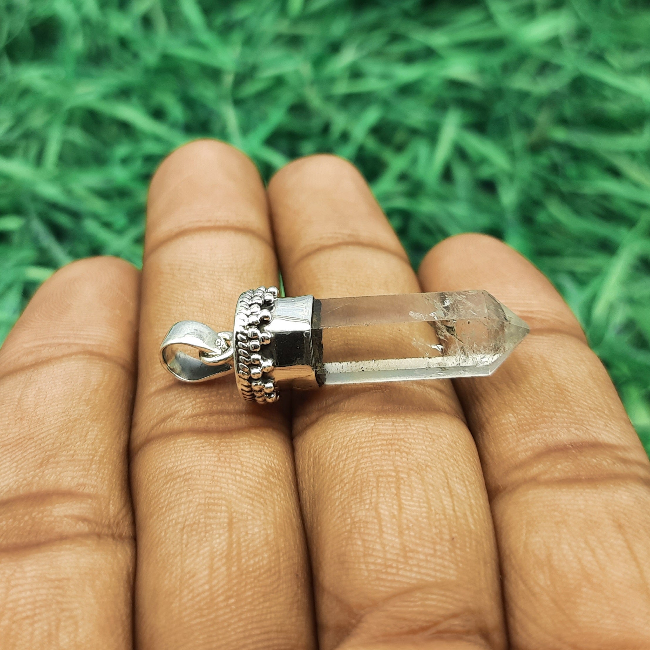 Minimal Crystal Quartz Pendant – Handmade 925 Silver Artisan Bohemian Style