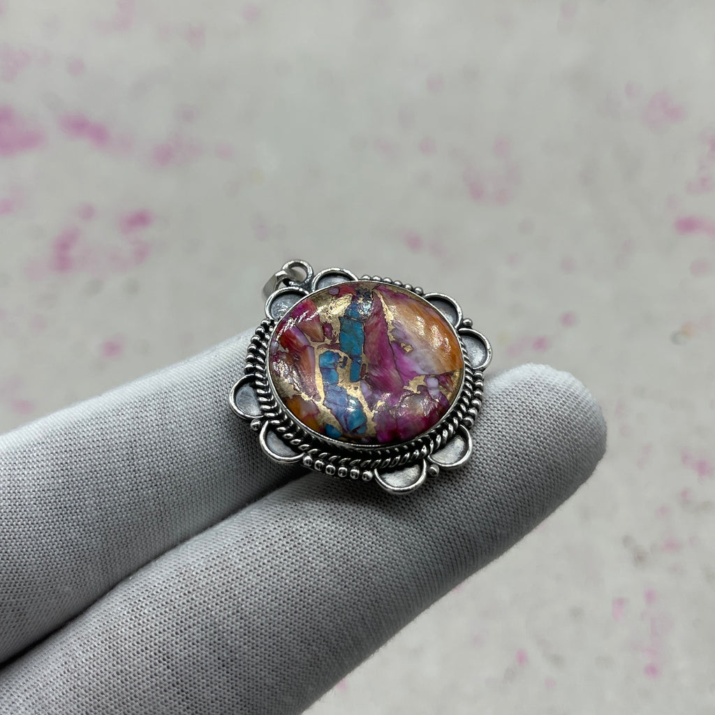 Spiny Oyster Turquoise 925 Sterling Silver Handmade Pendant | Rustic Boho Pendant