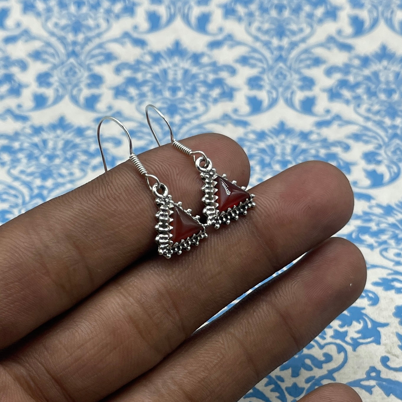 925 Silver Carnelian Earrings – Elegant Trillion Gemstone Design