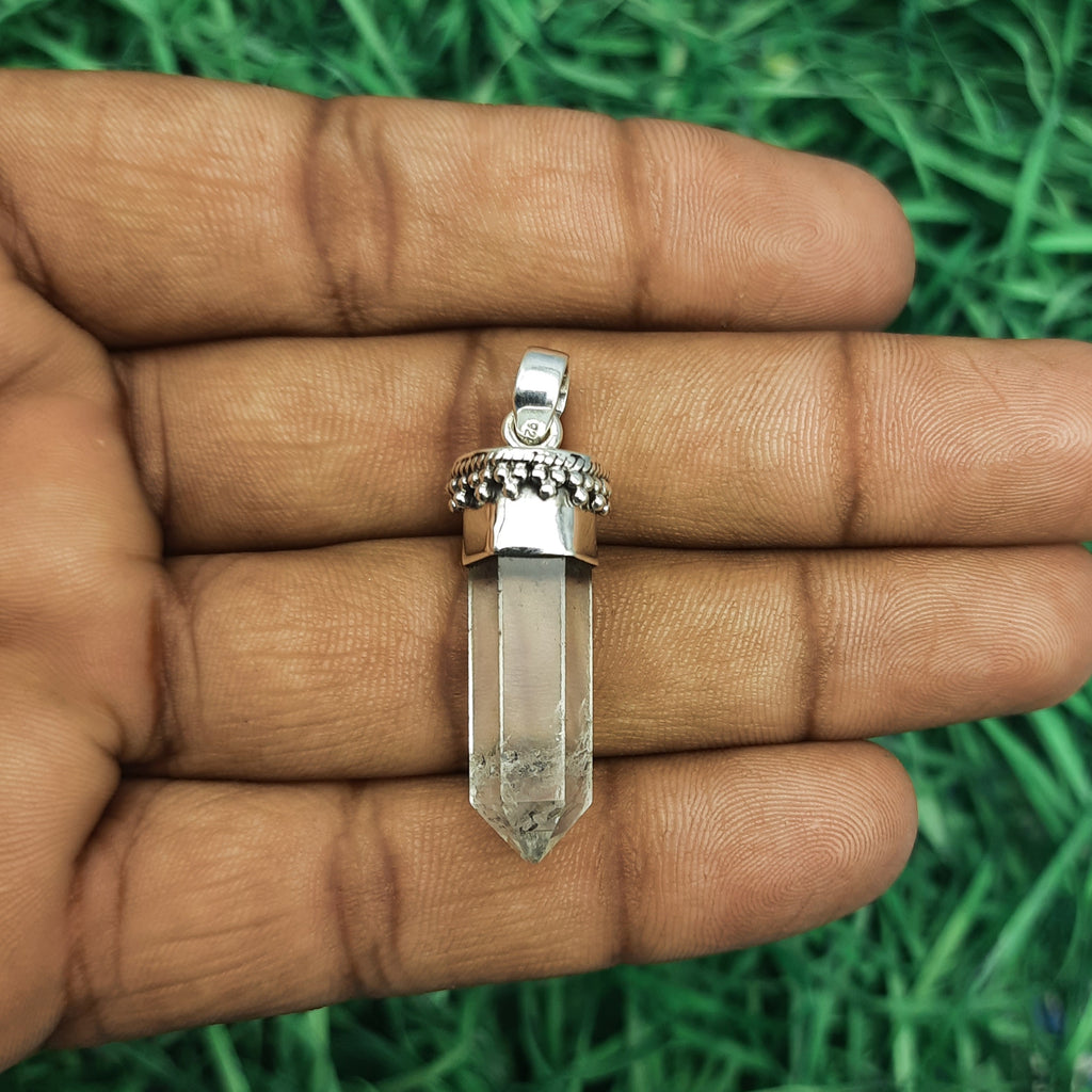 Minimal Crystal Quartz Pendant – Handmade 925 Silver Artisan Bohemian Style