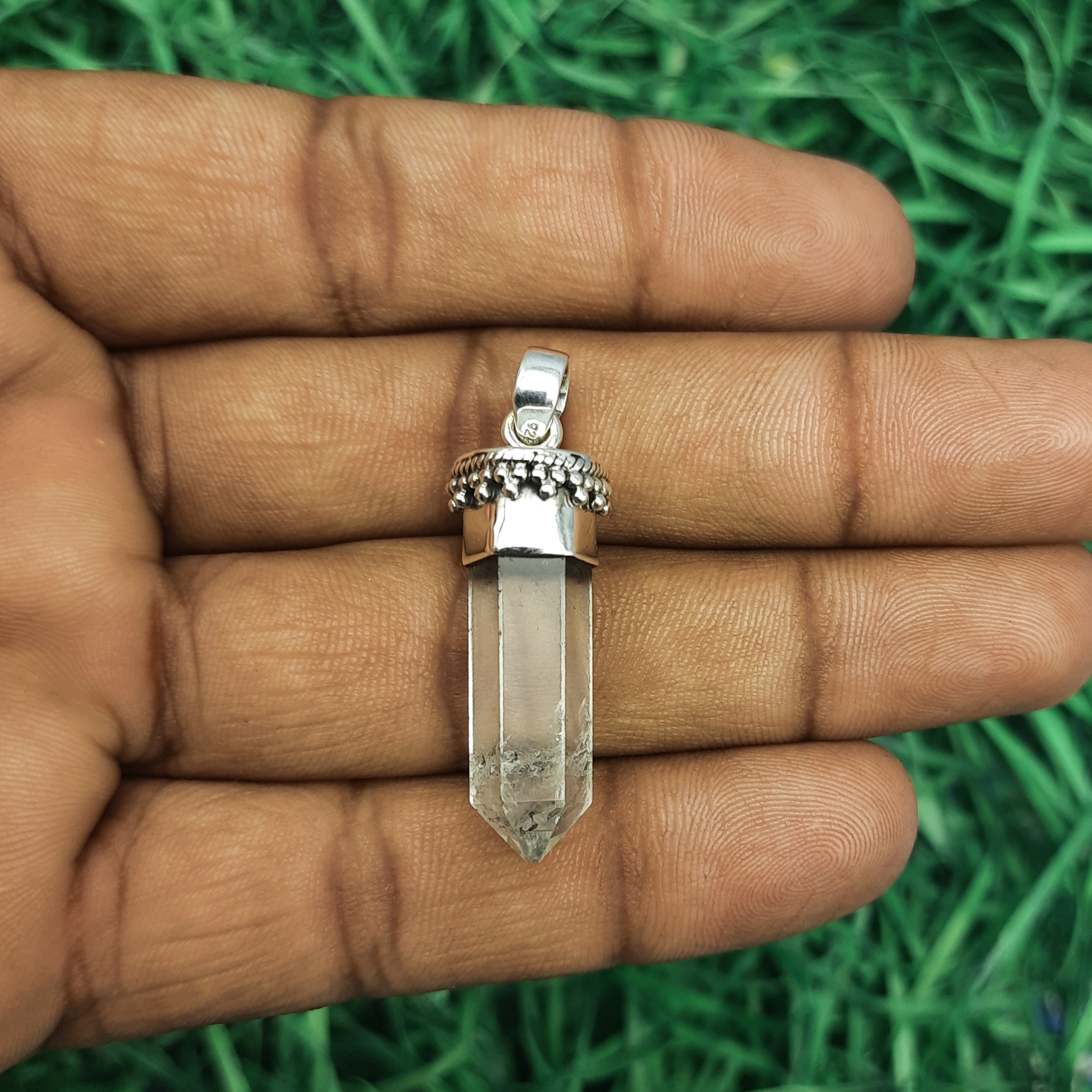 Minimal Crystal Quartz Pendant – Handmade 925 Silver Artisan Bohemian Style