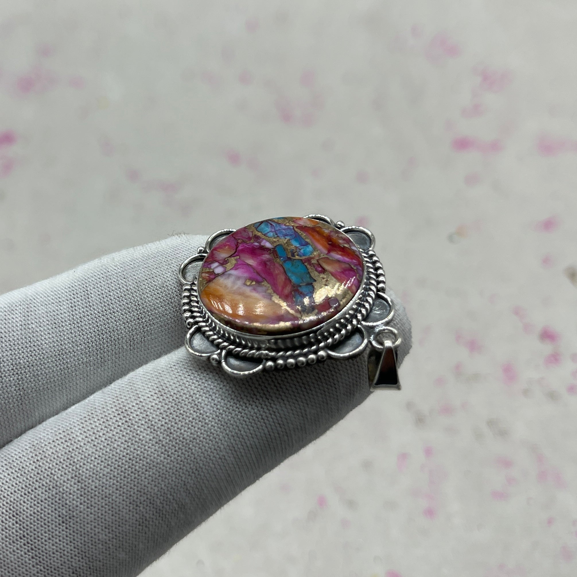 Spiny Oyster Turquoise 925 Sterling Silver Handmade Pendant | Rustic Boho Pendant