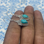 925 Sterling Silver Turquoise Drop Earrings – Dainty Blue Gemstone