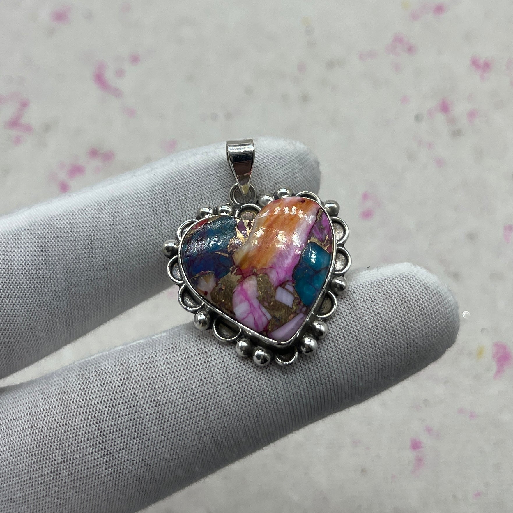 Spiny Oyster Turquoise 925 Sterling Silver Handmade Pendant | Artisan Statement Jewelry