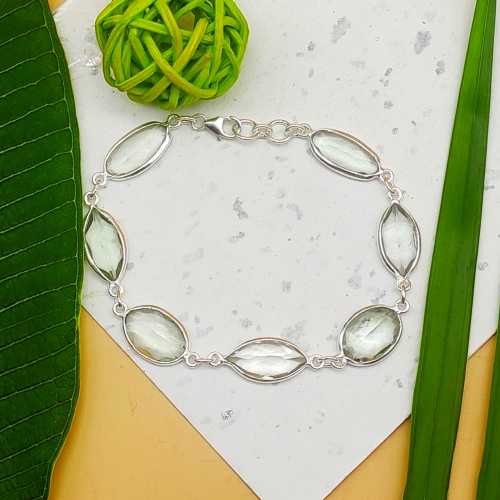 925 Sterling Silver Handmade Crystal Bracelet Natural Gemstone Minimal Jewelry