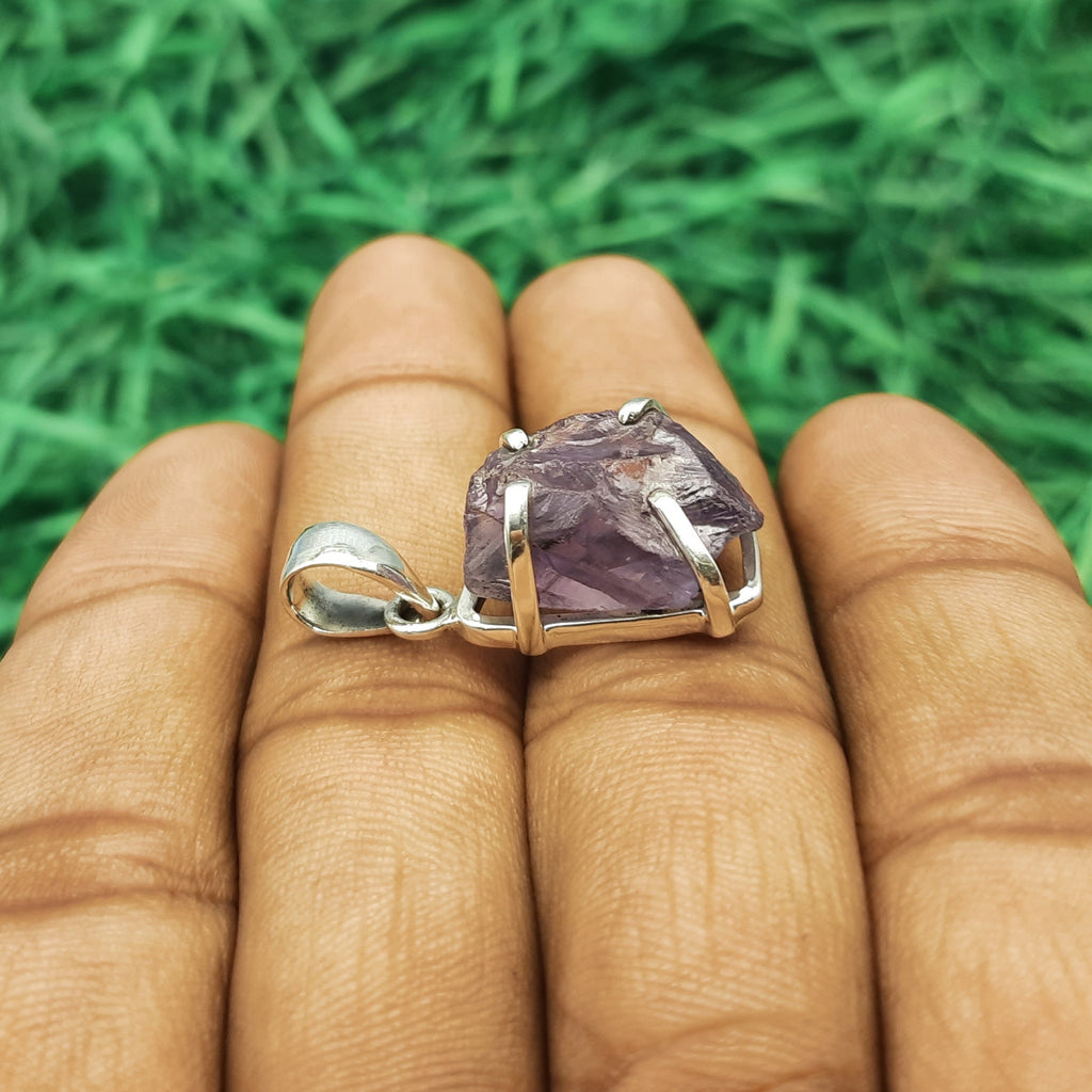 Deep Amethyst Gem Pendant – Handmade 925 Silver Nepali Designer Jewelry