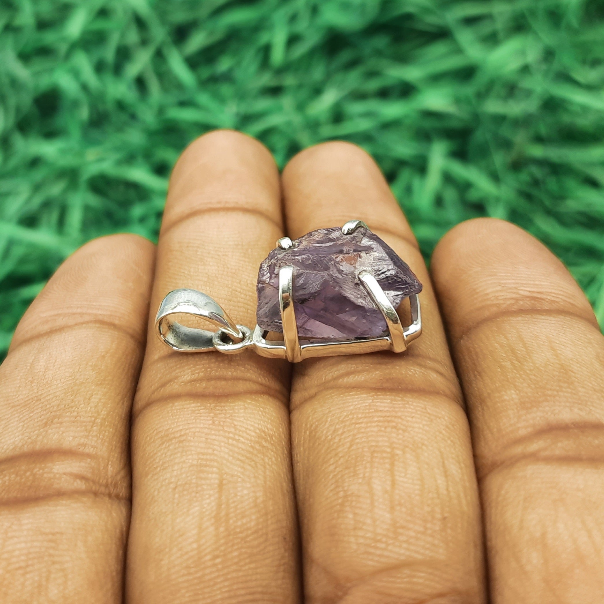 Deep Amethyst Gem Pendant – Handmade 925 Silver Nepali Designer Jewelry