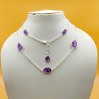 Dainty Amethyst 925 Silver Faceted Long Necklace Handmade