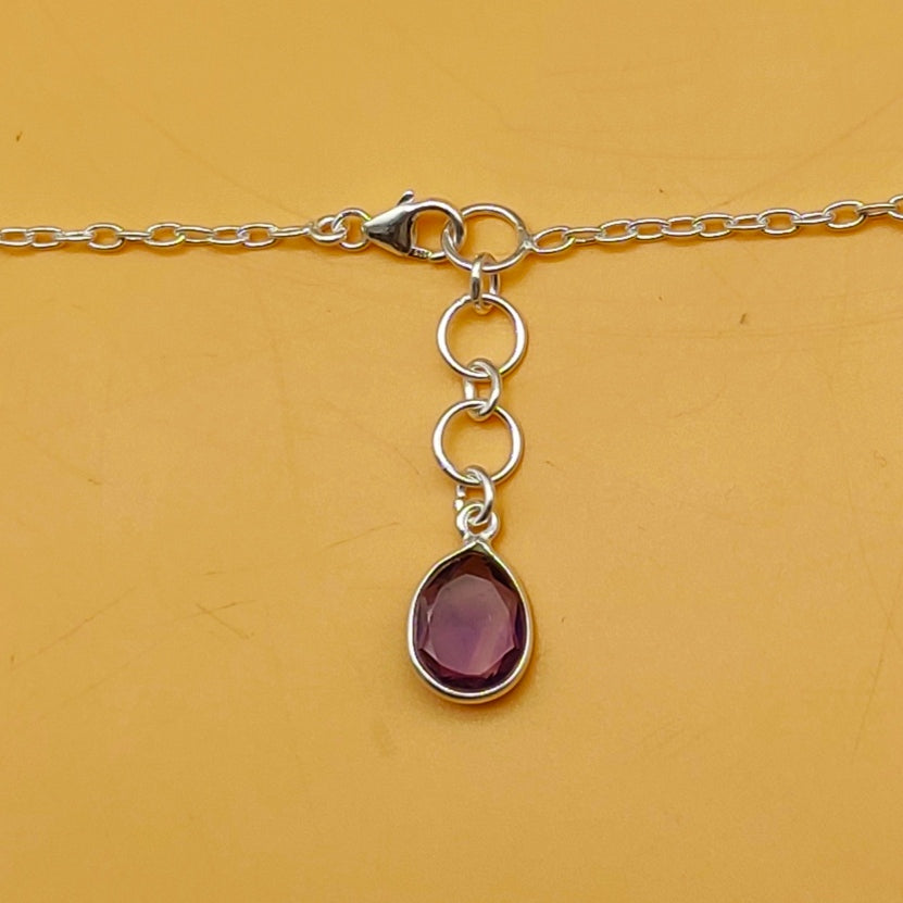 Dainty Amethyst 925 Silver Faceted Long Necklace Handmade