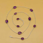 Dainty Amethyst 925 Silver Faceted Long Necklace Handmade