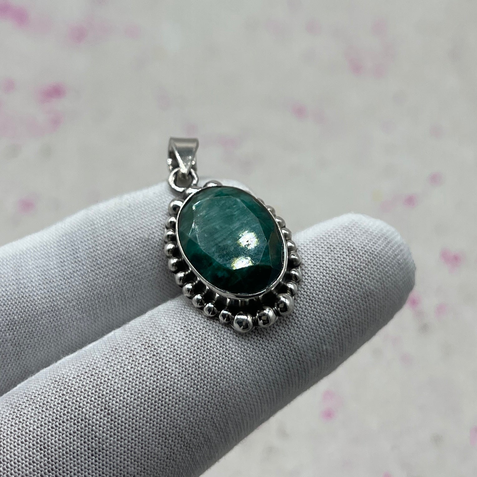 Dyed Emerald 925 Sterling Silver Handmade Pendant | Bold Ethnic Pendant
