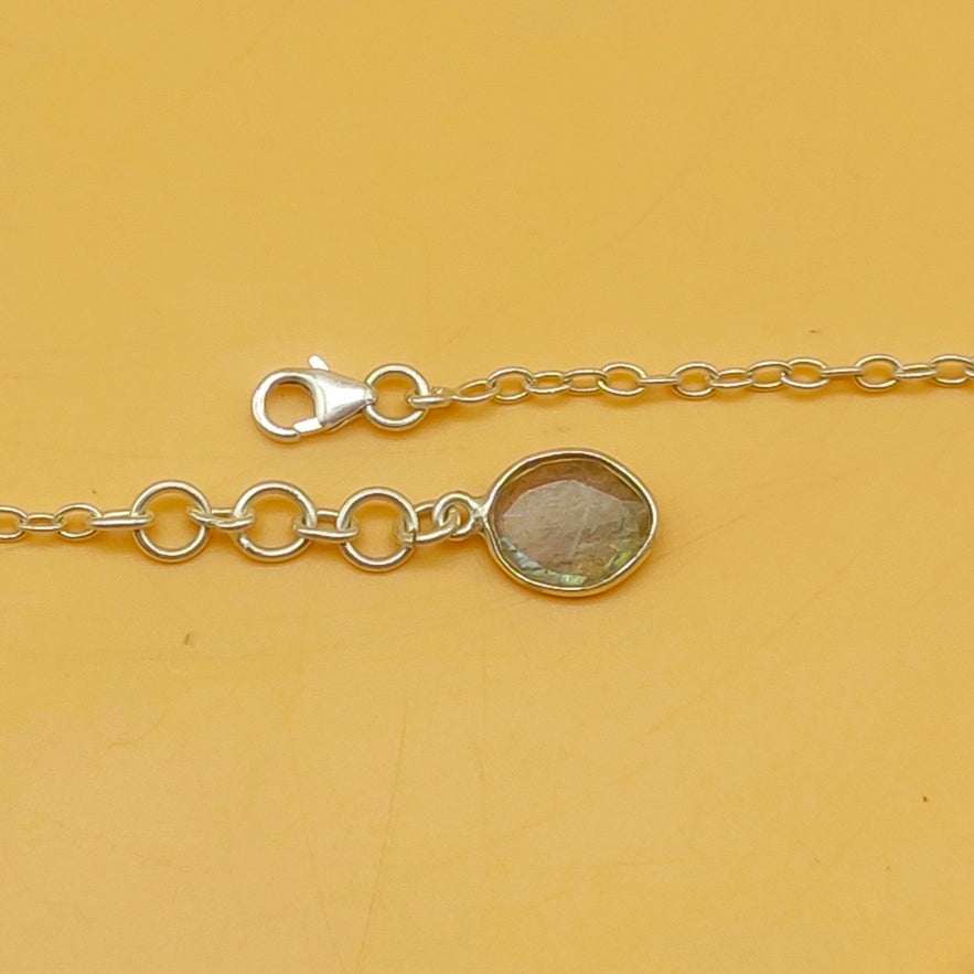 Dainty Labradorite 925 Silver Faceted Long Necklace Handmade