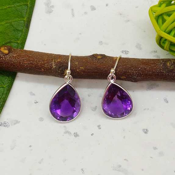 Minimalist Amethyst Drop Silver Earrings