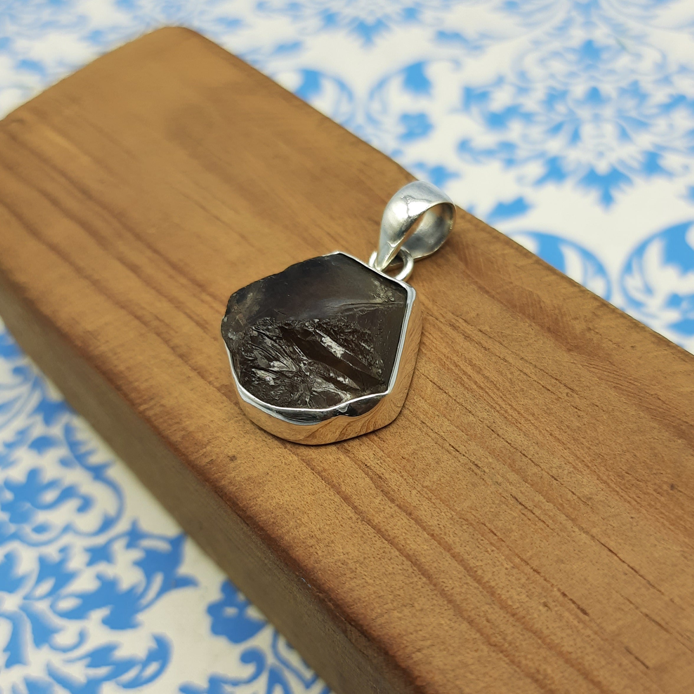 Smoky Quartz Protection Pendant – Handcrafted 925 Silver Boho Nepali Design