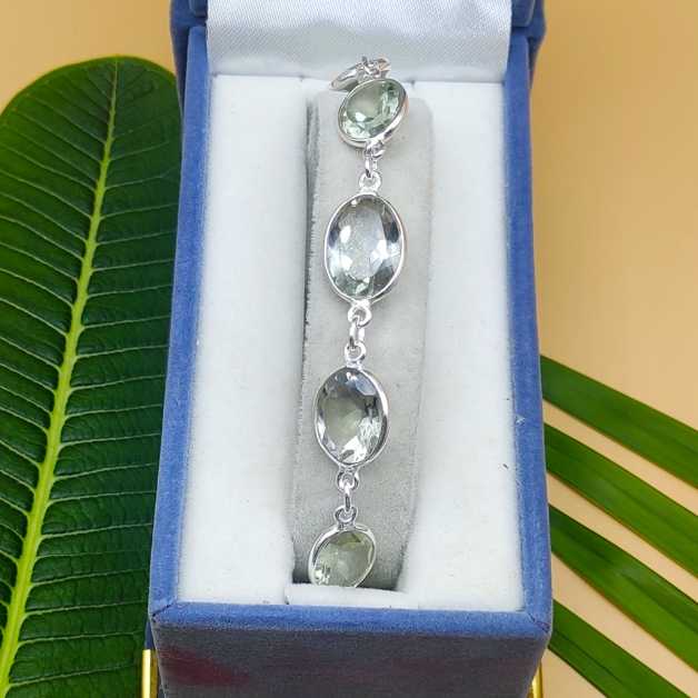 925 Sterling Silver Handmade Green Amethyst Bracelet Modern Elegant Jewelry