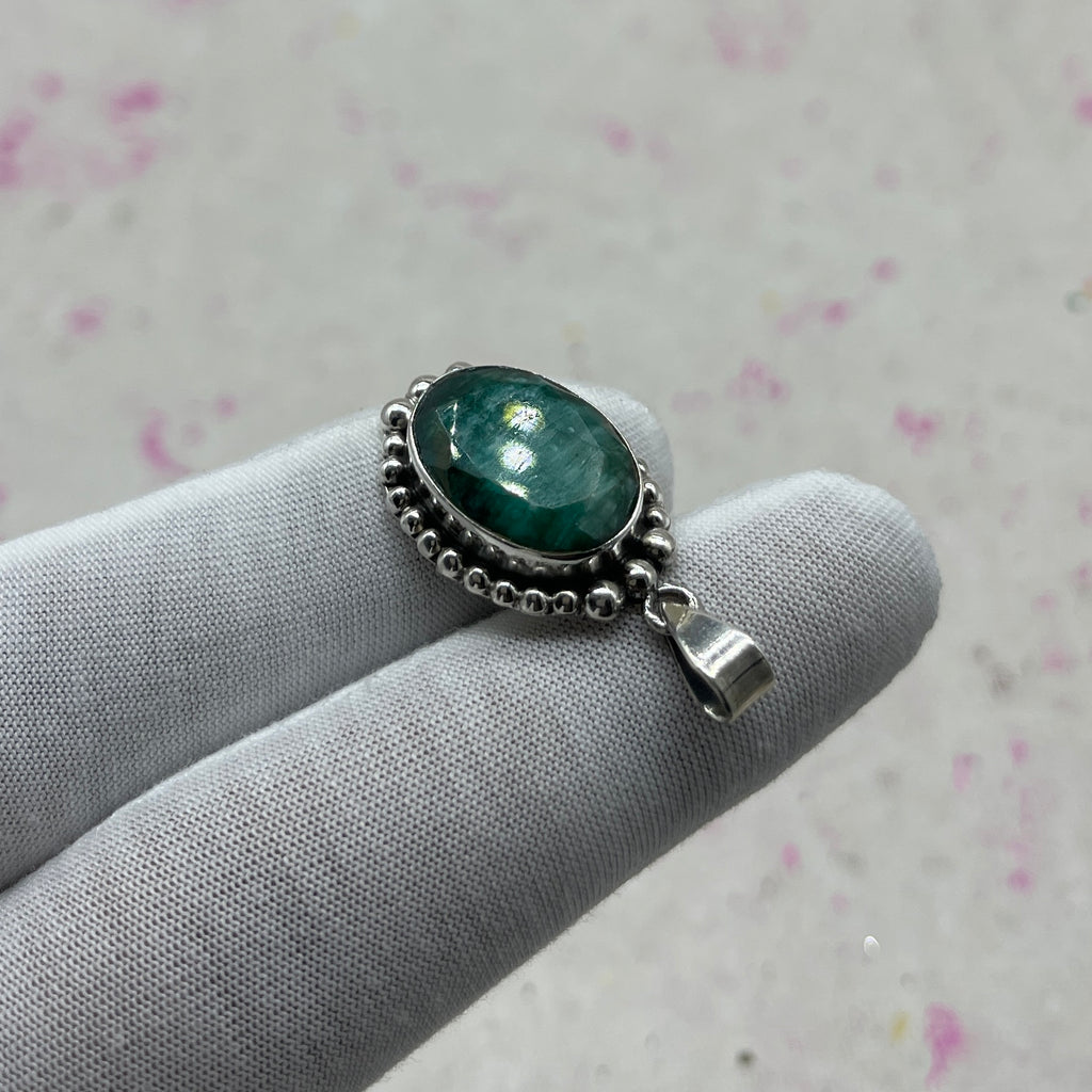 Dyed Emerald 925 Sterling Silver Handmade Pendant | Bold Ethnic Pendant