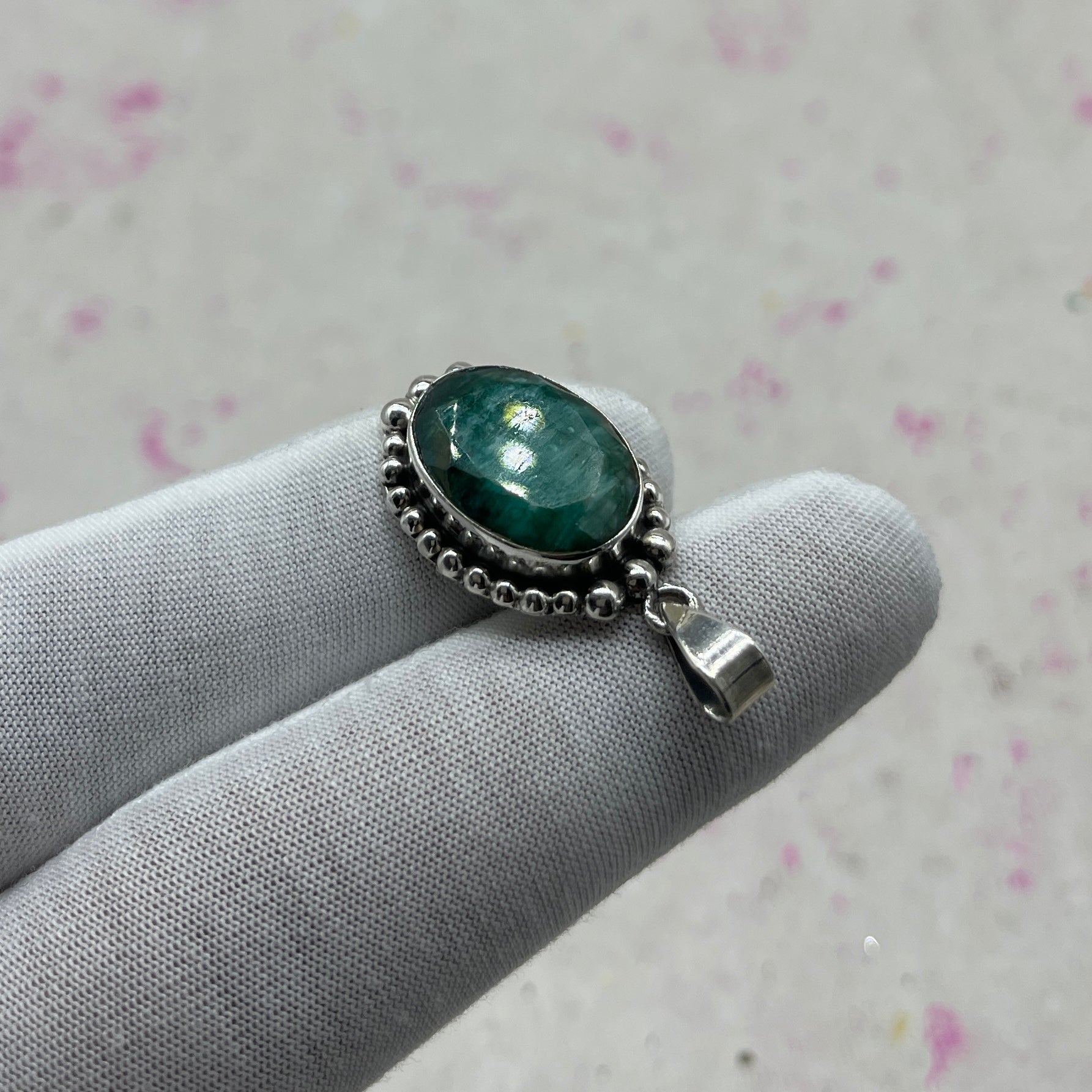 Dyed Emerald 925 Sterling Silver Handmade Pendant | Bold Ethnic Pendant
