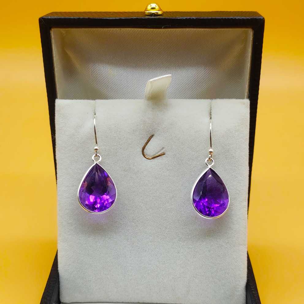 Minimalist Amethyst Drop Silver Earrings