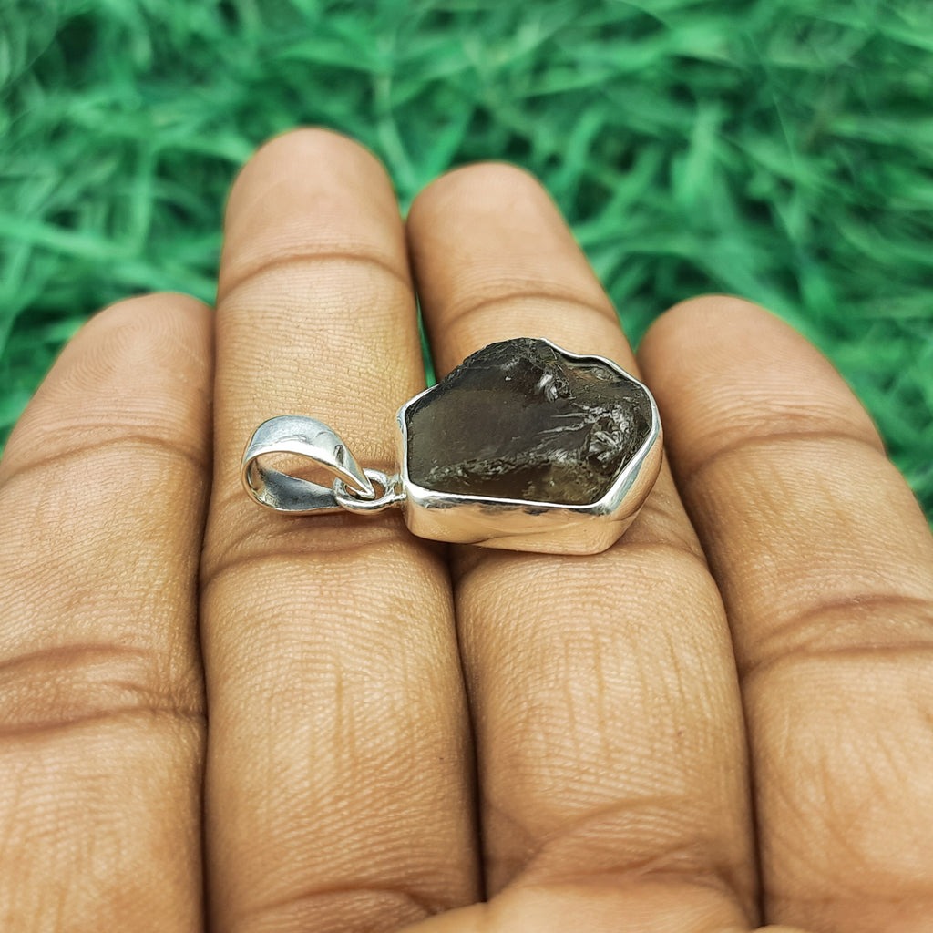 Smoky Quartz Protection Pendant – Handcrafted 925 Silver Boho Nepali Design