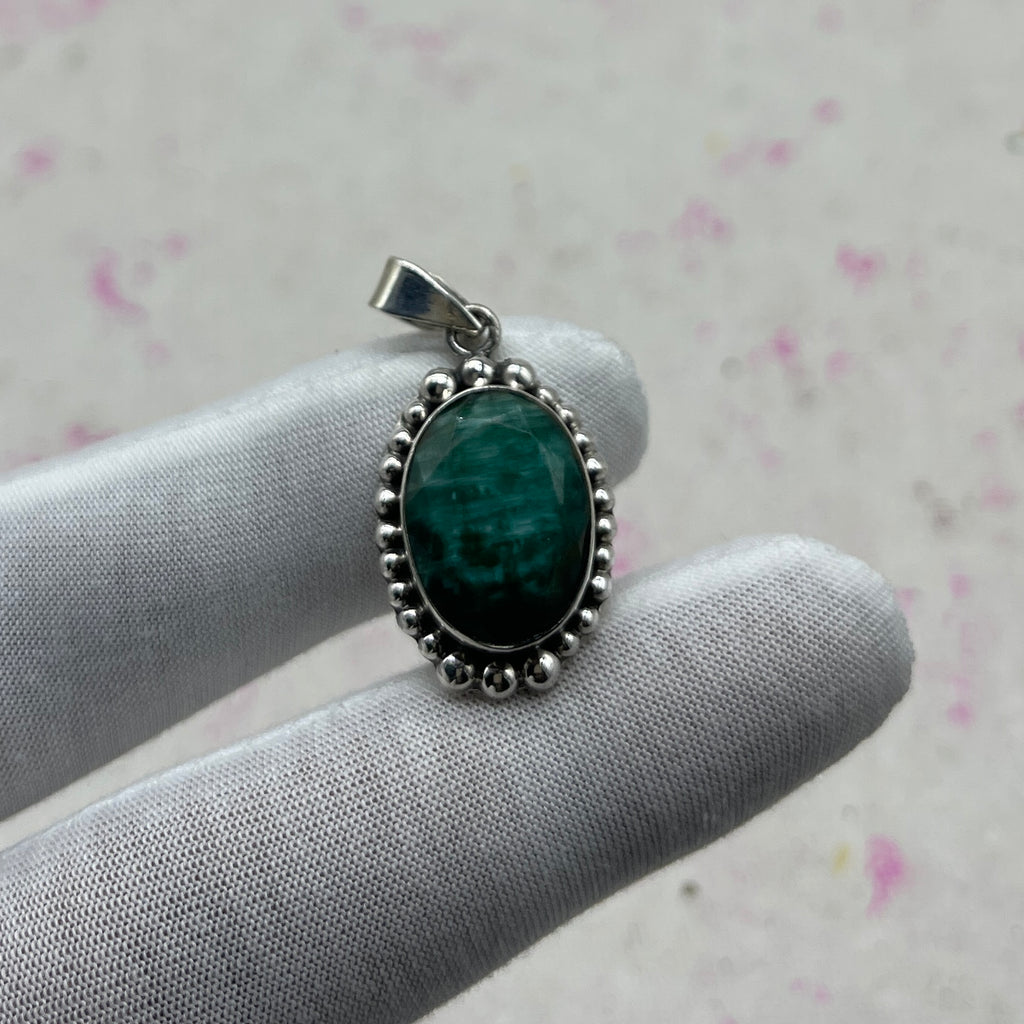 Dyed Emerald 925 Sterling Silver Handmade Pendant | Bold Ethnic Pendant