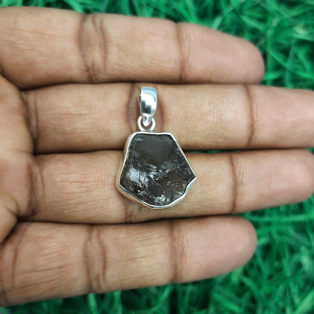 Smoky Quartz Protection Pendant – Handcrafted 925 Silver Boho Nepali Design
