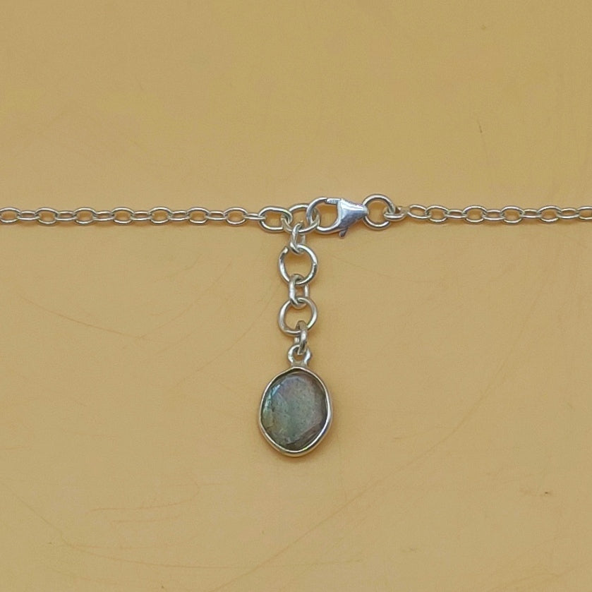 Dainty Labradorite 925 Silver Faceted Long Necklace Handmade