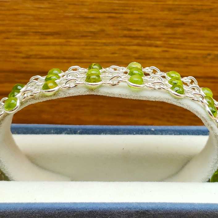 Peridot Round Shape Gemstone Bracelet 925 Sterling Silver Handmade Minimal Style