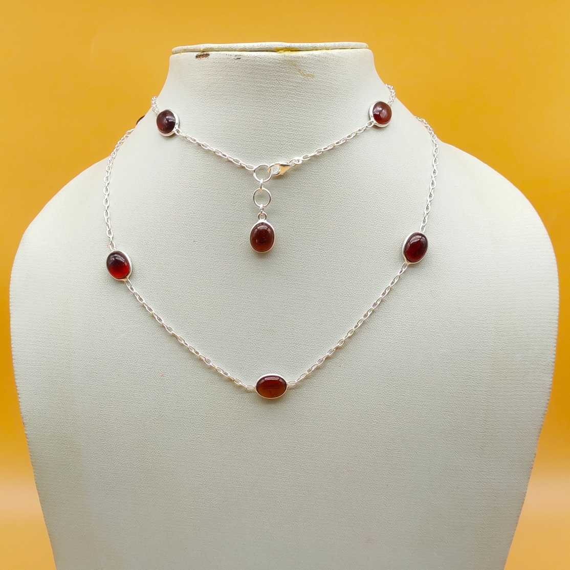 Dainty Garnet Ruby 925 Silver Faceted Long Necklace Handmade
