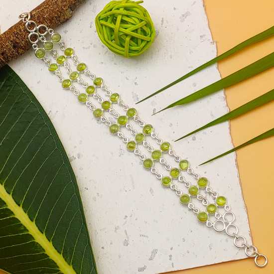 Peridot Round Shape Gemstone Bracelet 925 Sterling Silver Handmade Minimal Style