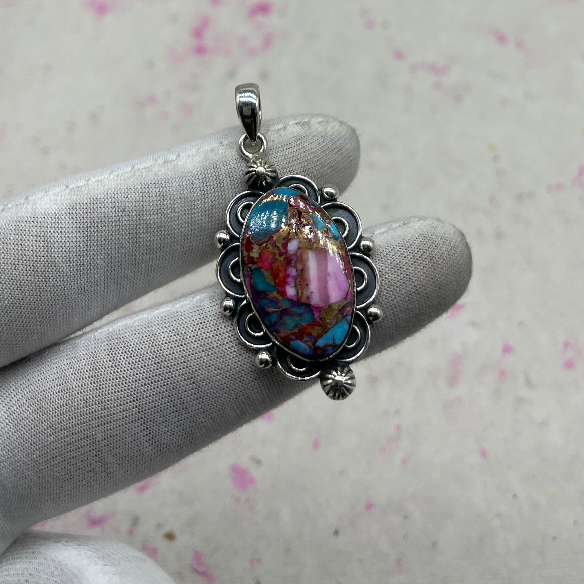 Spiny Oyster Turquoise 925 Sterling Silver Handmade Pendant | Tribal Silver Jewelry