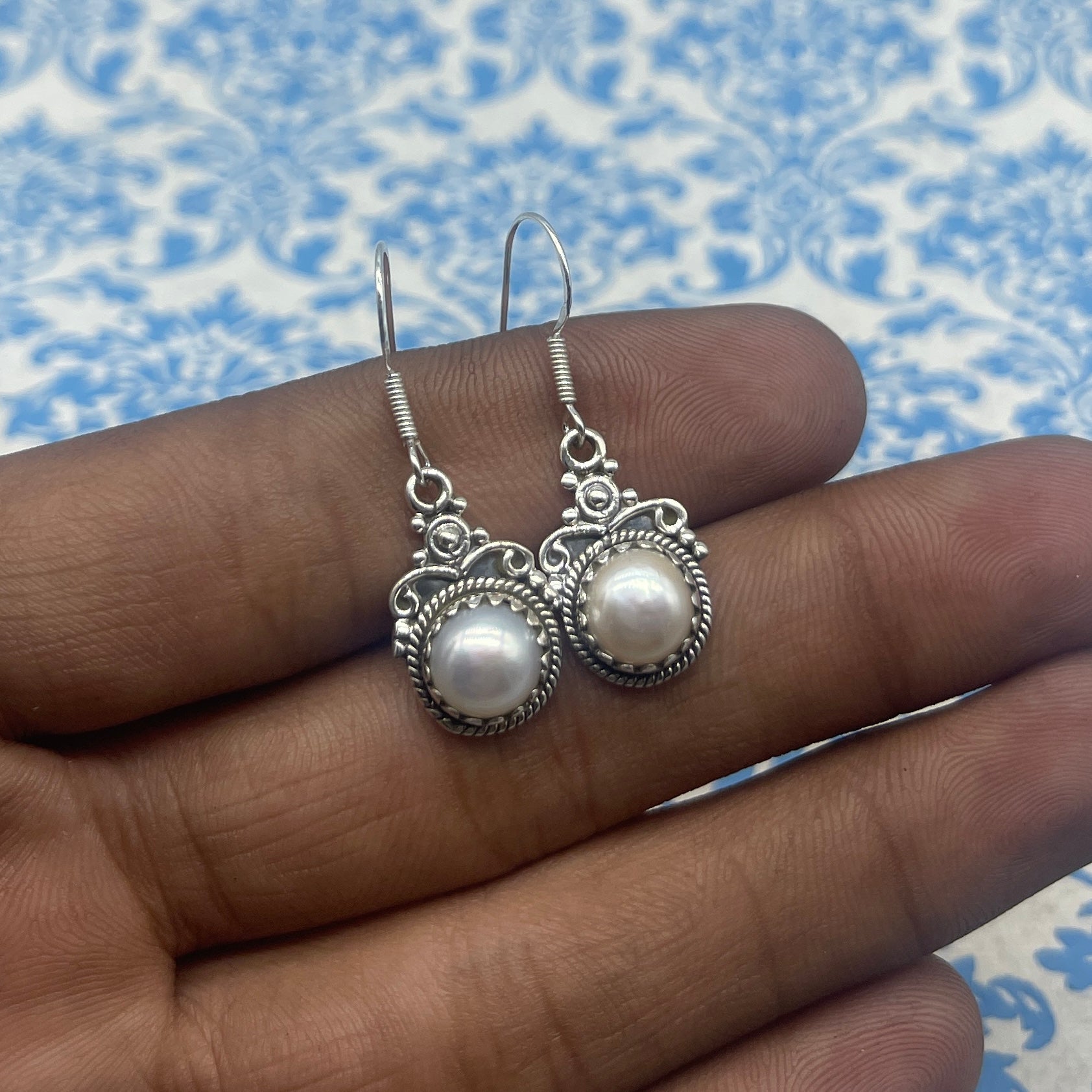 Fine Pearl Round Earrings in Sterling Silver – Premium Artisan Jewelry