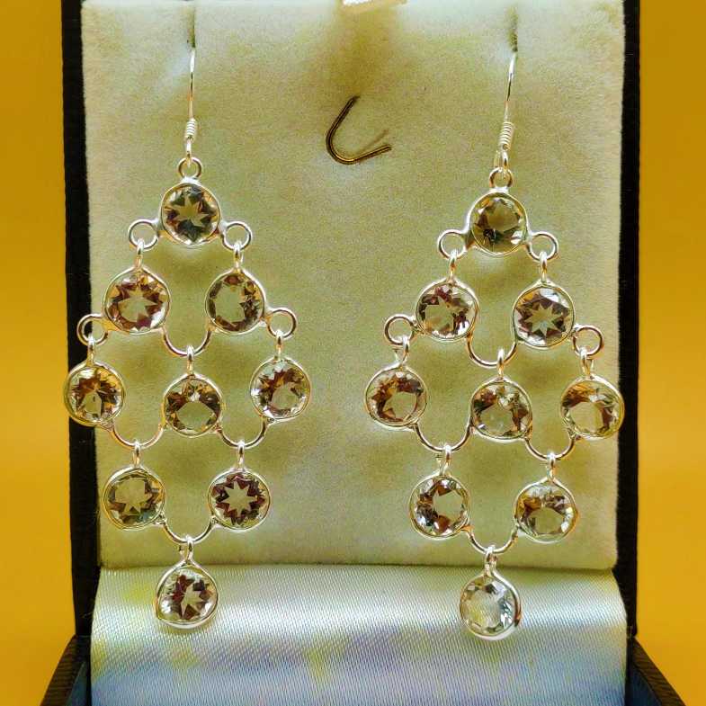 Long Crystal Gemstone 925 Silver Earrings for Women