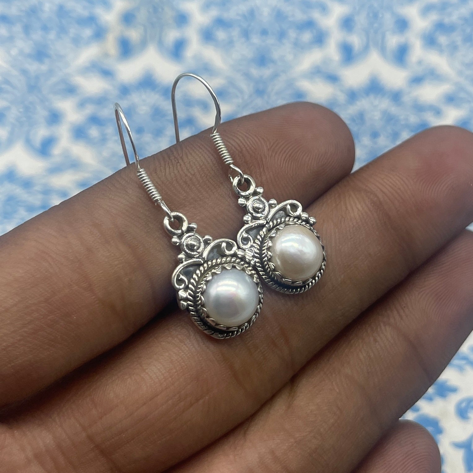 Fine Pearl Round Earrings in Sterling Silver – Premium Artisan Jewelry
