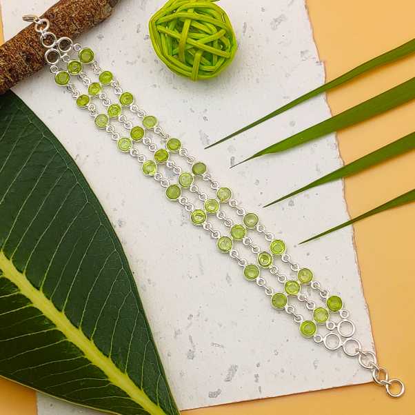 Peridot Round Shape Gemstone Bracelet 925 Sterling Silver Handmade Minimal Style