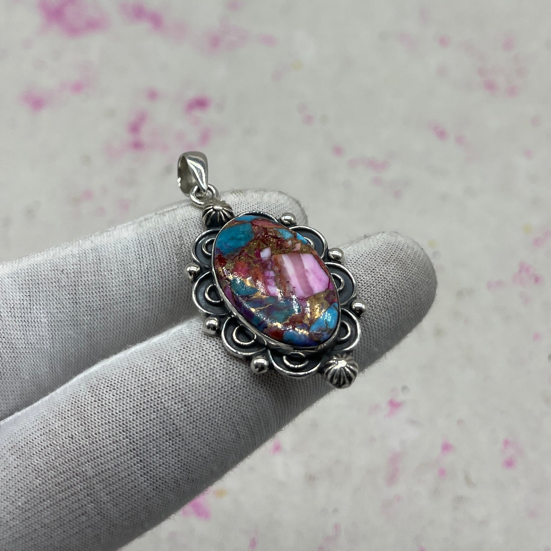 Spiny Oyster Turquoise 925 Sterling Silver Handmade Pendant | Tribal Silver Jewelry