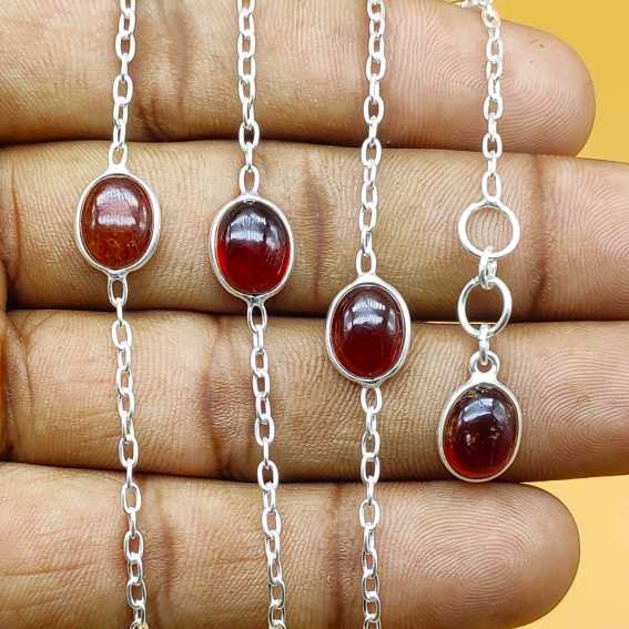 Dainty Garnet Ruby 925 Silver Faceted Long Necklace Handmade