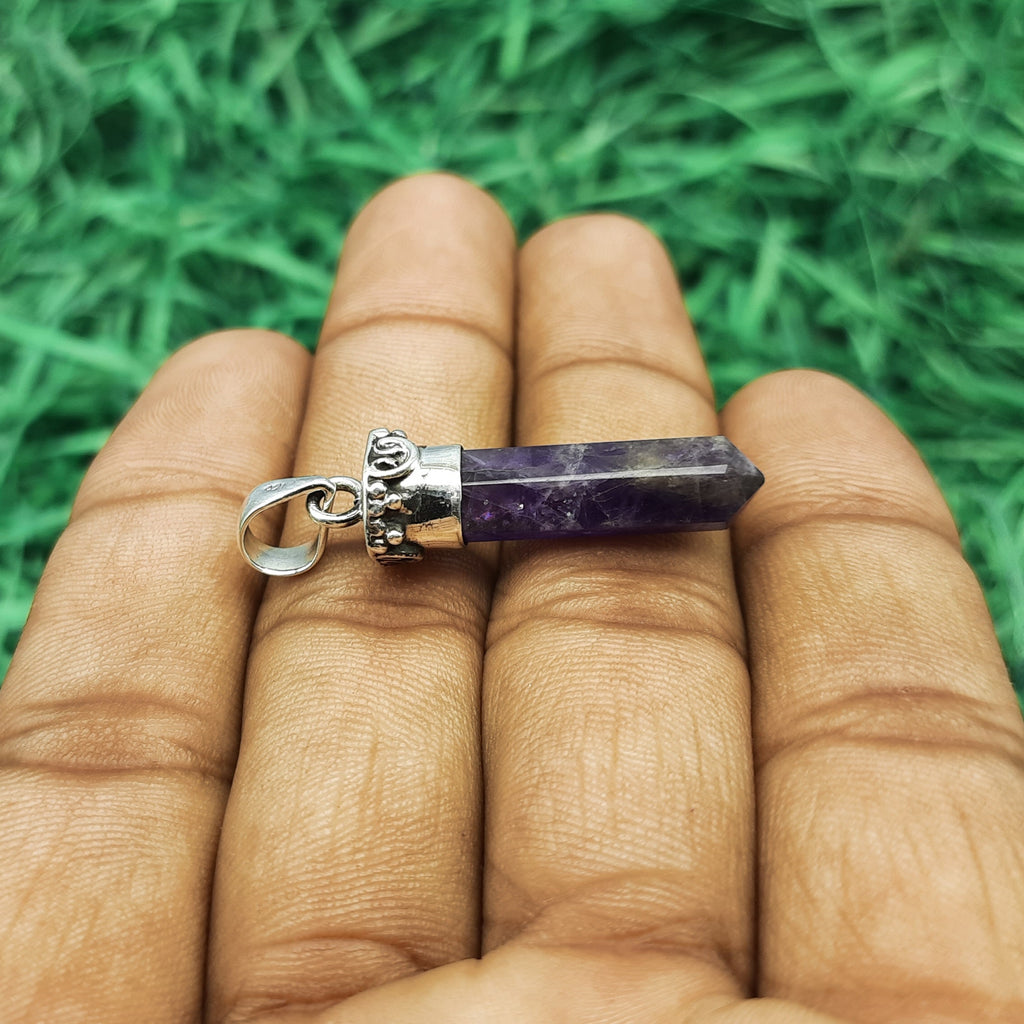 Faceted Amethyst Charm Pendant – Handmade 925 Silver Artisan Bohemian Jewelry