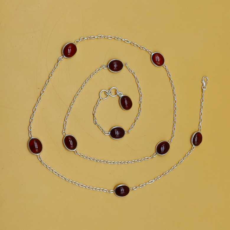 Dainty Garnet Ruby 925 Silver Faceted Long Necklace Handmade