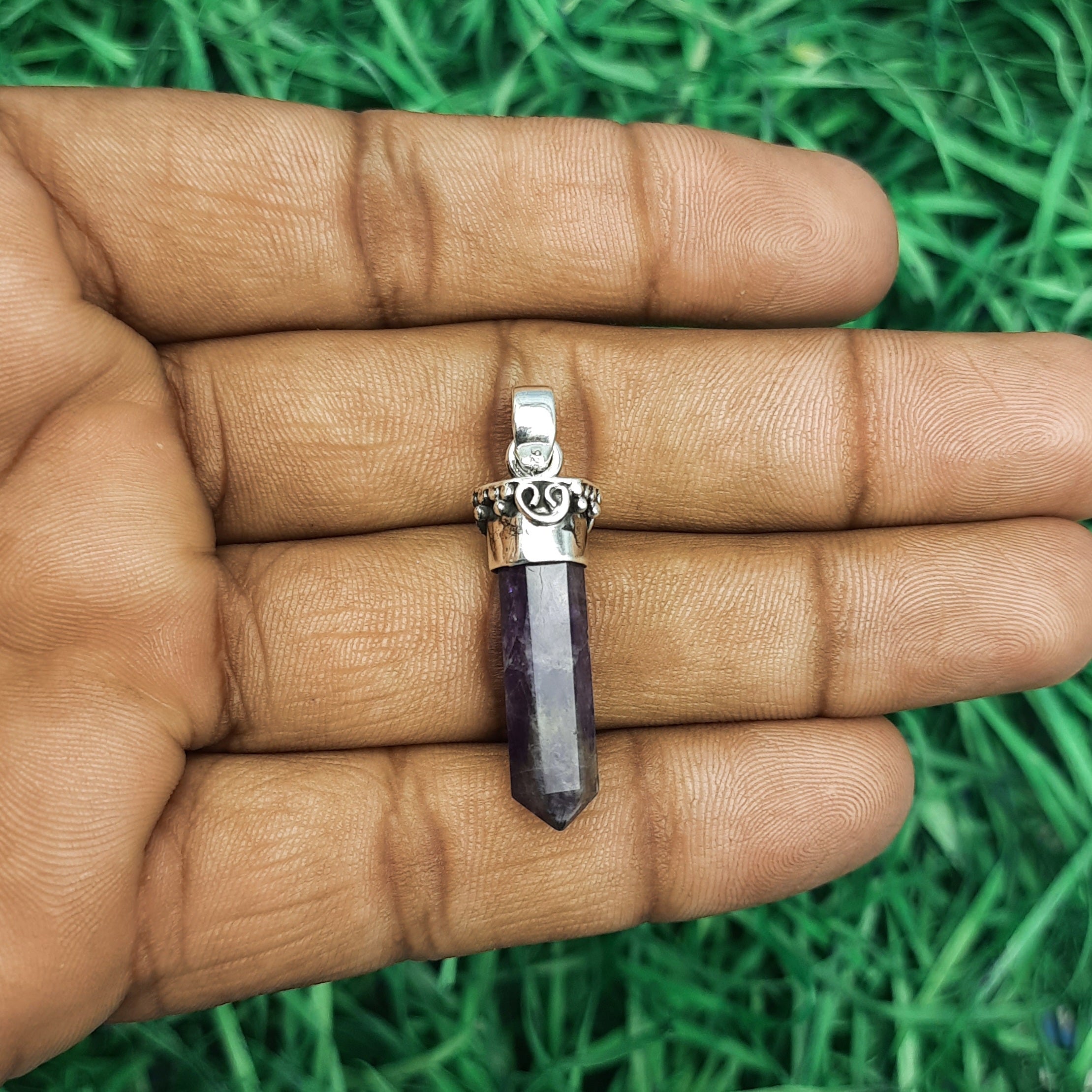 Faceted Amethyst Charm Pendant – Handmade 925 Silver Artisan Bohemian Jewelry