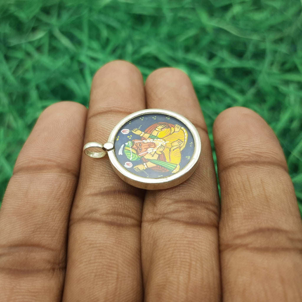 Lord Ganesha Hand-Painted Pendant in 925 Sterling Silver – Handmade Divine Frame