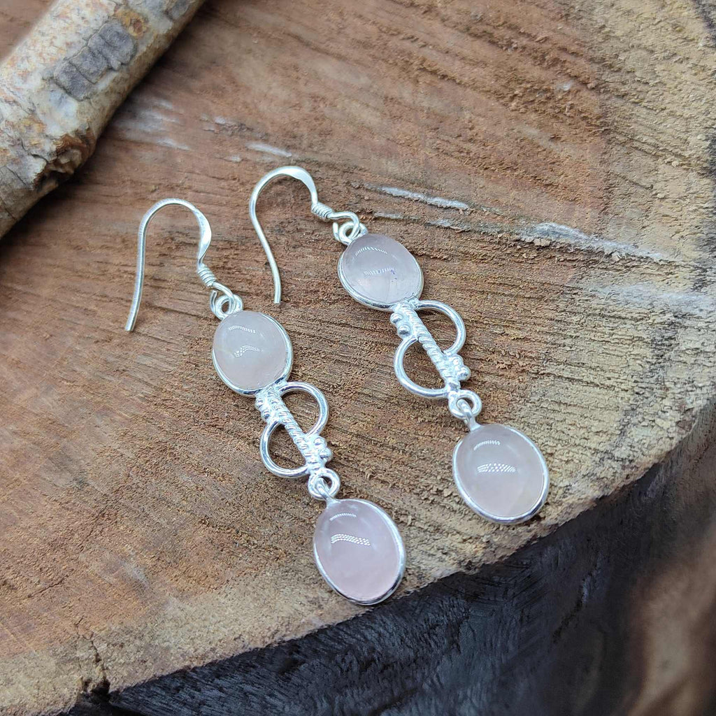 Oval Rose Quartz Sterling Silver Earrings